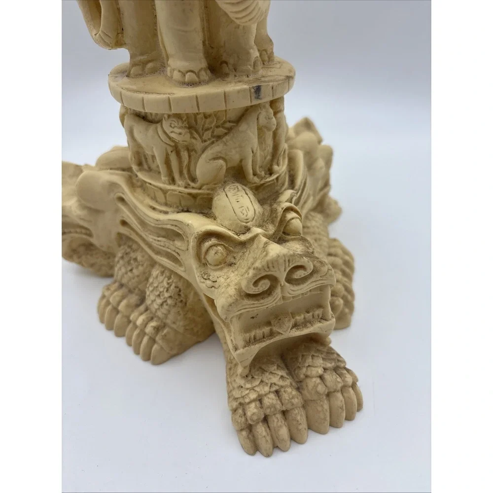 Vintage Asian Heavily Carved Resin Goddess Elephant Plant Stand Pedestal